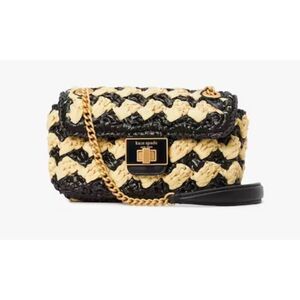 Kate Spade Evelyn striped crochet raffia chain crossbody bag NWT